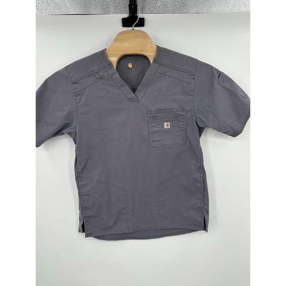 Set of Carhartt Women’s Size Medium Grey V-Neck Stretch Scrubs Pullover Top‎ - Picture 2 of 16